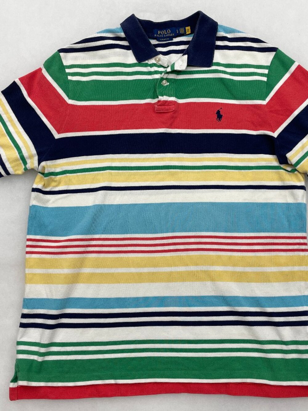 Polo Ralph Lauren Classic Fit Stripe Multi Color Preppy Mesh Polo Shirt Men's L